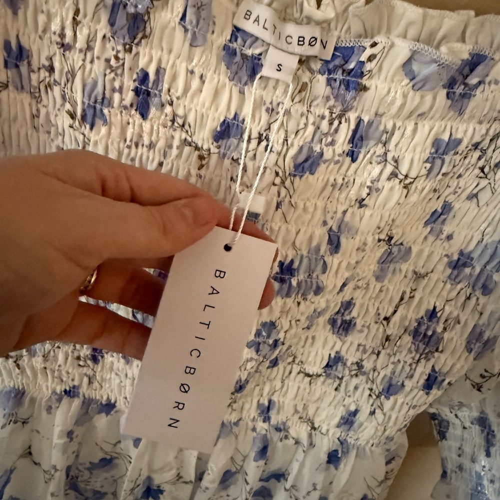 Baltic Born White Midi Dress with Blue Floral Print - Picture 5 of 6